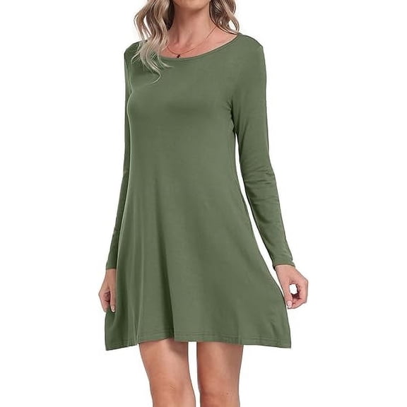 Aiyino Women Casual Swing Dresses Beach Cover up Loose Long Sleeve Midi Dress with Pocket