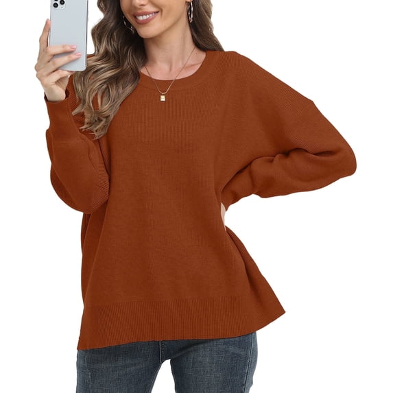 Aiyino Women Crewneck Batwing Sleeve Oversized Side Slit Ribbed Knit Pullover Sweater Top