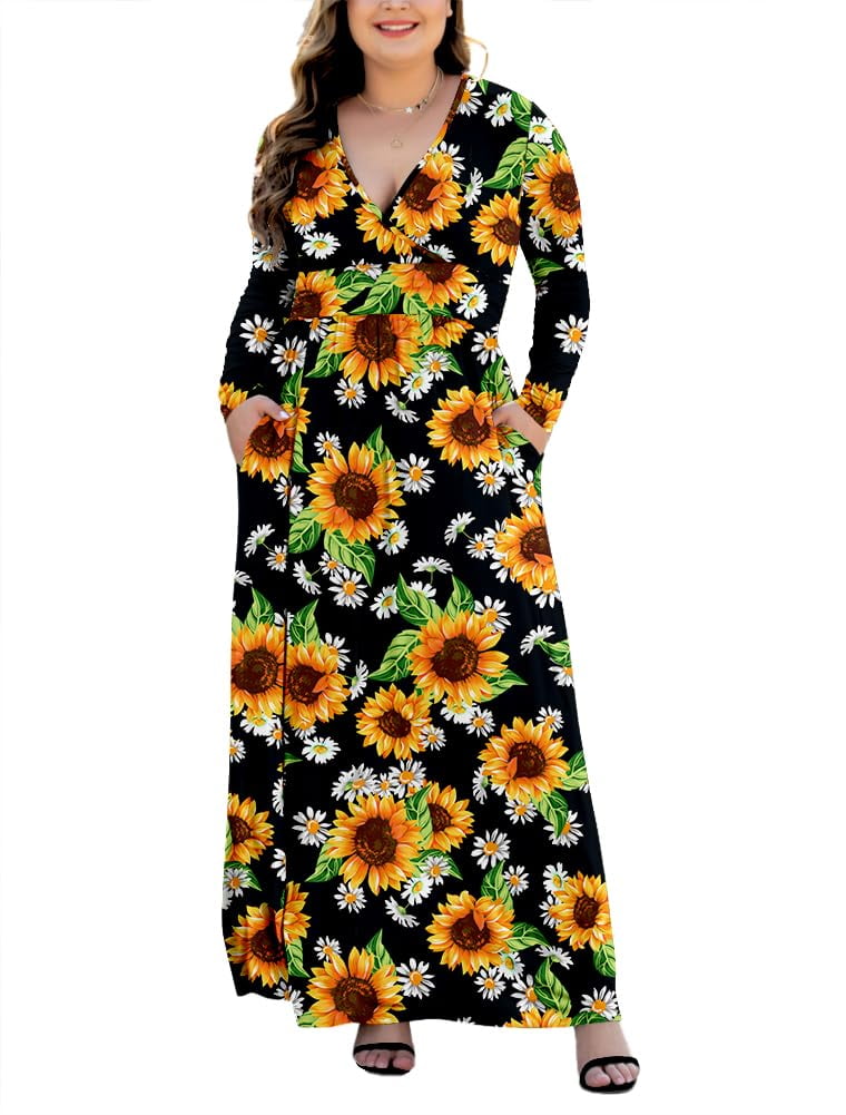 Women's Plus Size Black V-Neck Tiered Women Maxi Dress main image 1