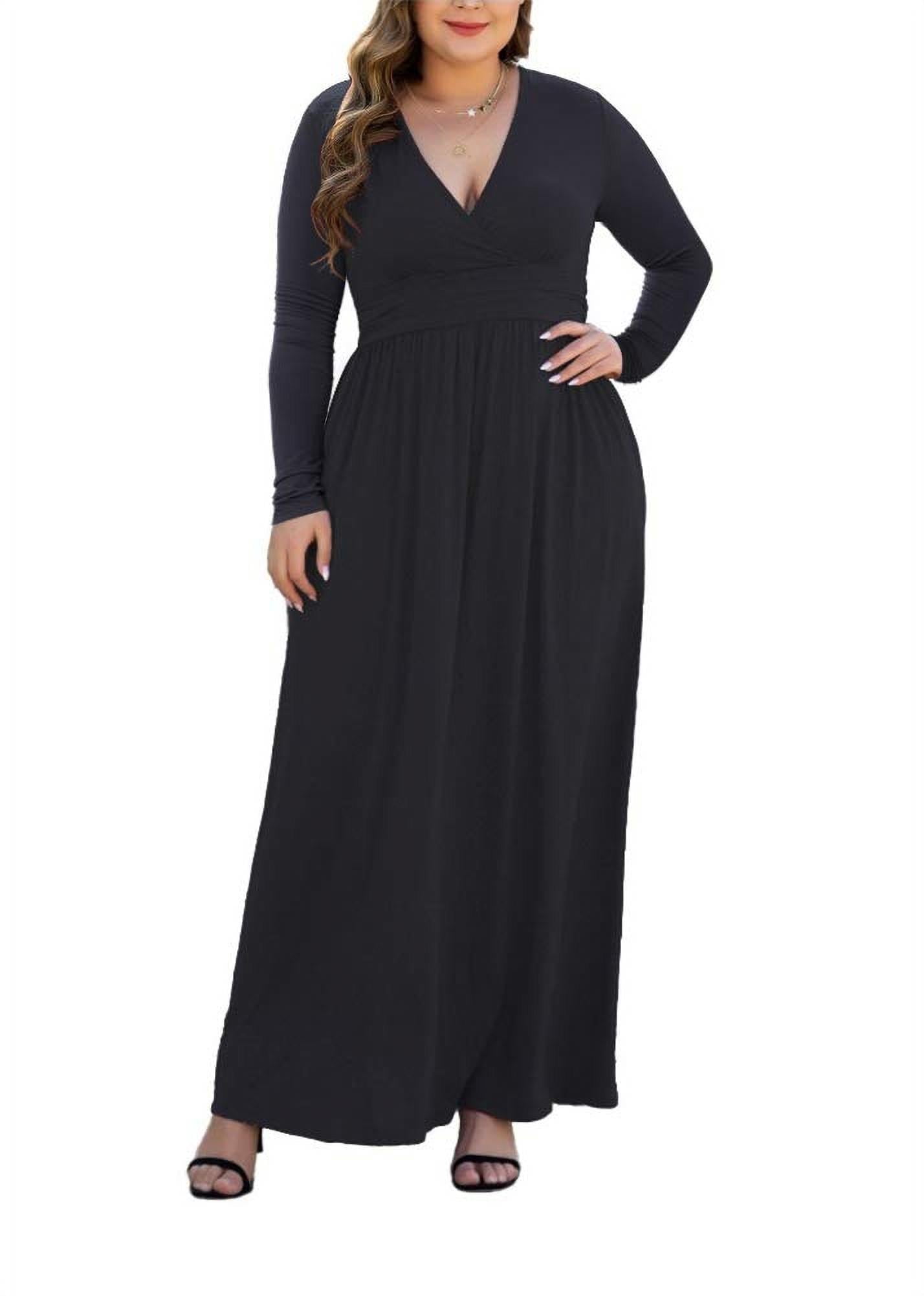 Plus Size Printed V-Neck Long Sleeve Maxi Dress