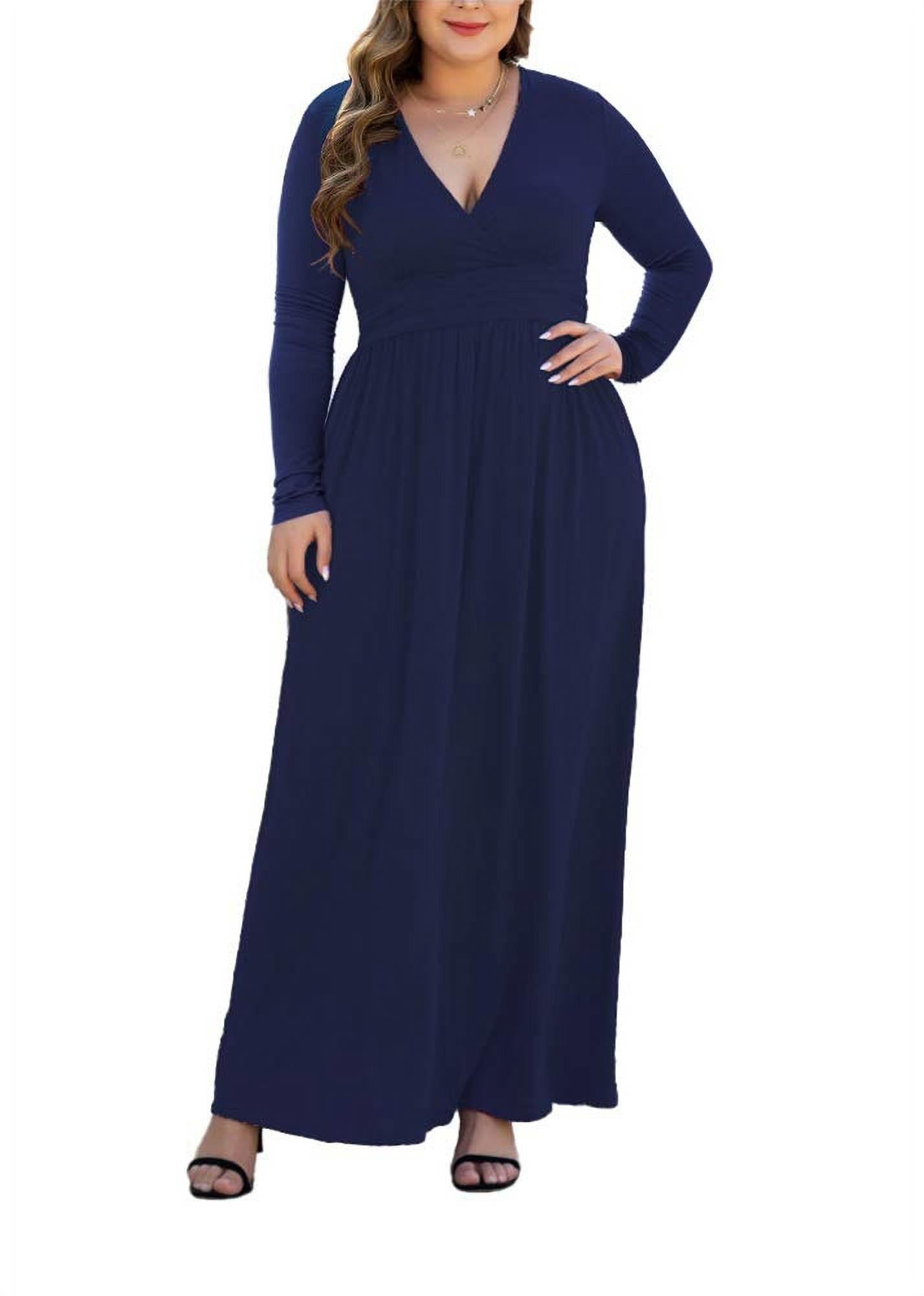 Aiyino Women Plus Size V Neck Long Sleeve Evening Dress Elegant Party