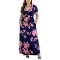 thumbnail image 1 of Aiyino Women Plus Size V Neck Short Sleeve Casual Evening Dress, Comfortable Elegant Party Maxi Dress，Flora Pink 5XL, 1 of 7