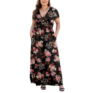 Aiyino Women Plus Size V Neck Short Sleeve Casual Evening Dress, Comfortable Elegant Party Maxi Dress