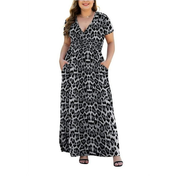 Aiyino Women Plus Size V Neck Short Sleeve Casual Evening Dress, Elegant Party Knit Maxi Dress