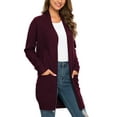 thumbnail image 1 of Aiyino Women Solid Sweater Open Front Long Sleeve Knit Cardigan Casual Sweaters with Pockets,Wine Red L, 1 of 6