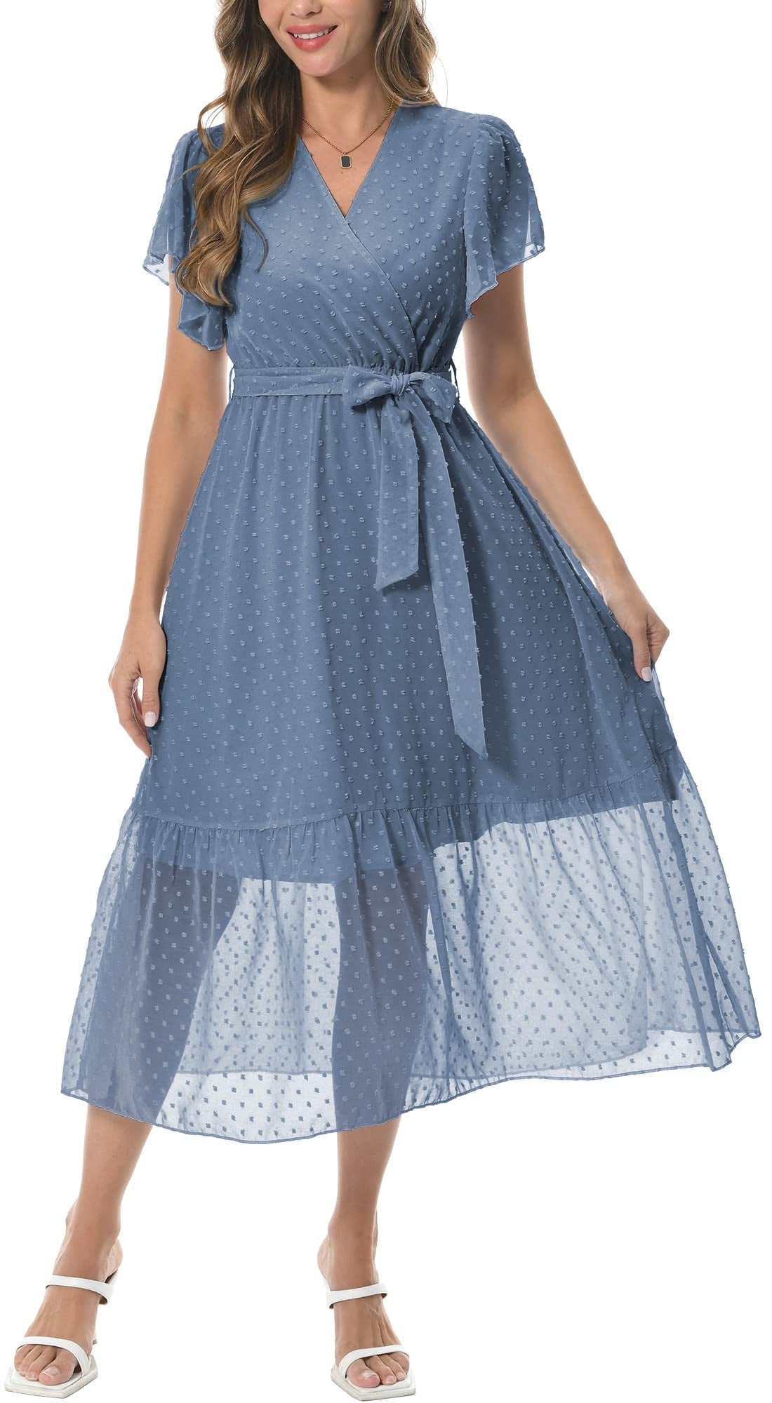 Wavlynn Peacock Blue Tie Dye One Shoulder Summer Dress for Women Breezy Lightweight Comfort main image 0