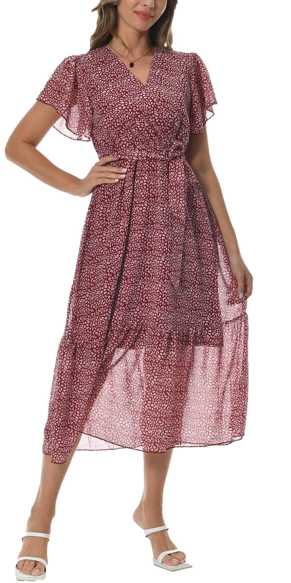 Sun Neck Ruffle Aiyino Women Summer Bohemian Floral Casual Wrap V Neck Ruffle Cap ...