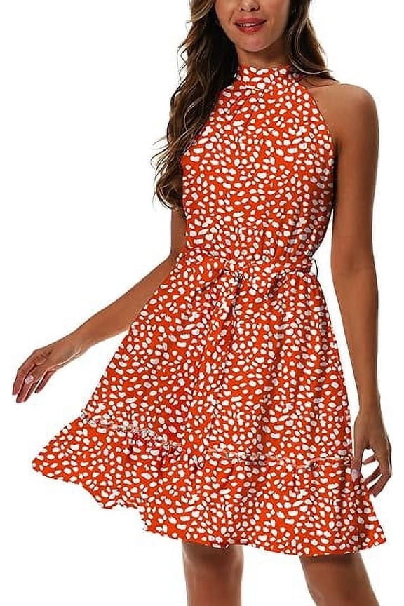 Women Summer Halter Neck Dresses Sleeveless Casual Soft Short Boho Sundress