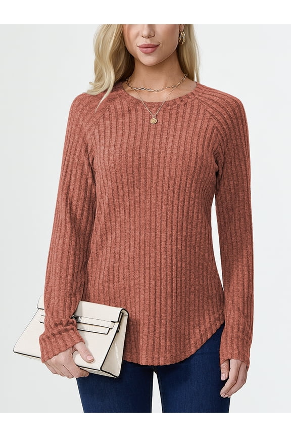 Women's Blouses Long Sleeve Crew Neck Dressy Tunic Tops Pullover Loose Shirts For Women,Camel L