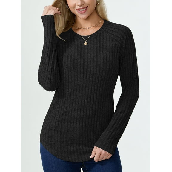 Aiyino Women's Long Sleeve Shirt Tunic Tops For Women Pullover Sweaters Crew Neck,Black XXL