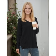 AIYINO Women's Casual Lightweight V Neck Batwing Sleeve Knit Top Loose Pullover Sweater Tops,Black M