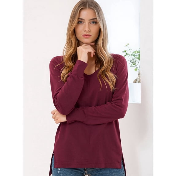 Aiyino Women's Casual Lightweight V Neck Batwing Sleeve Knit Top Loose Pullover Sweater ,Wine Red L