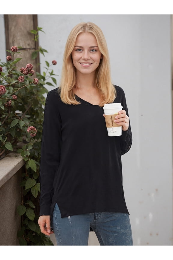 Women's Casual Lightweight V Neck Batwing Sleeve Knit Top Loose Pullover Sweater Tops,Black M