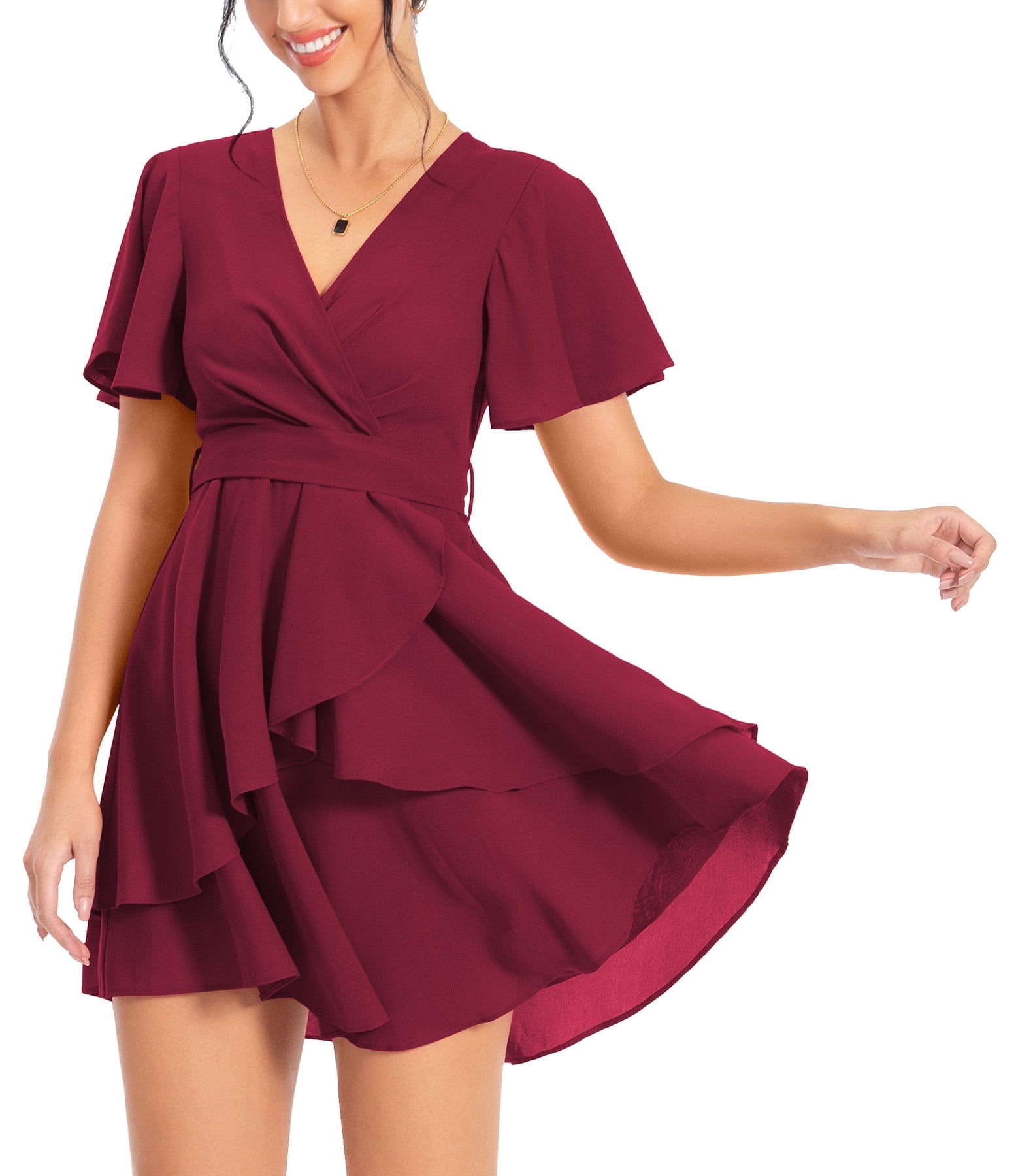 cosonsen womens deep v neck dress Low Cut Dress Cosonsen Women's Red Mini Dress