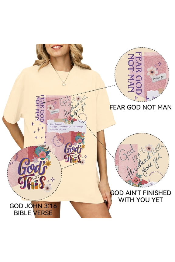 Women's Easter T Shirt Oversized Fear God Not Man Christian Graphic Tee, John 3:16 Bible Verse, 100% Cotton Summer Tops Church Resurrection Apparel