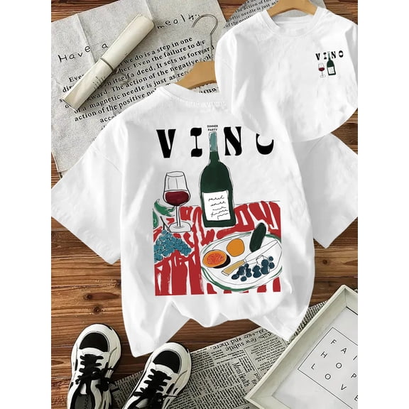 Aiyino Women's Graphic Holiday T-Shirt Casual Blouses Crew Neck Spring Summer Tops,White L