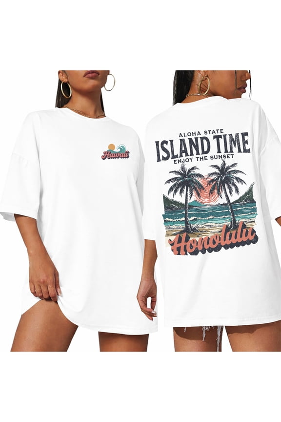 Women's Graphic Tee Shirt Mother's Day Gift Hawaiian Aloha Beach Honolulu Island Time Spring Summer Tops Plus Size