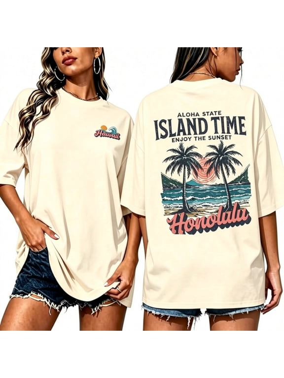 Women's Graphic Tee Shirt Hawaiian Aloha Beach Honolulu Island Time Holiday Shirt Spring Summer Tops