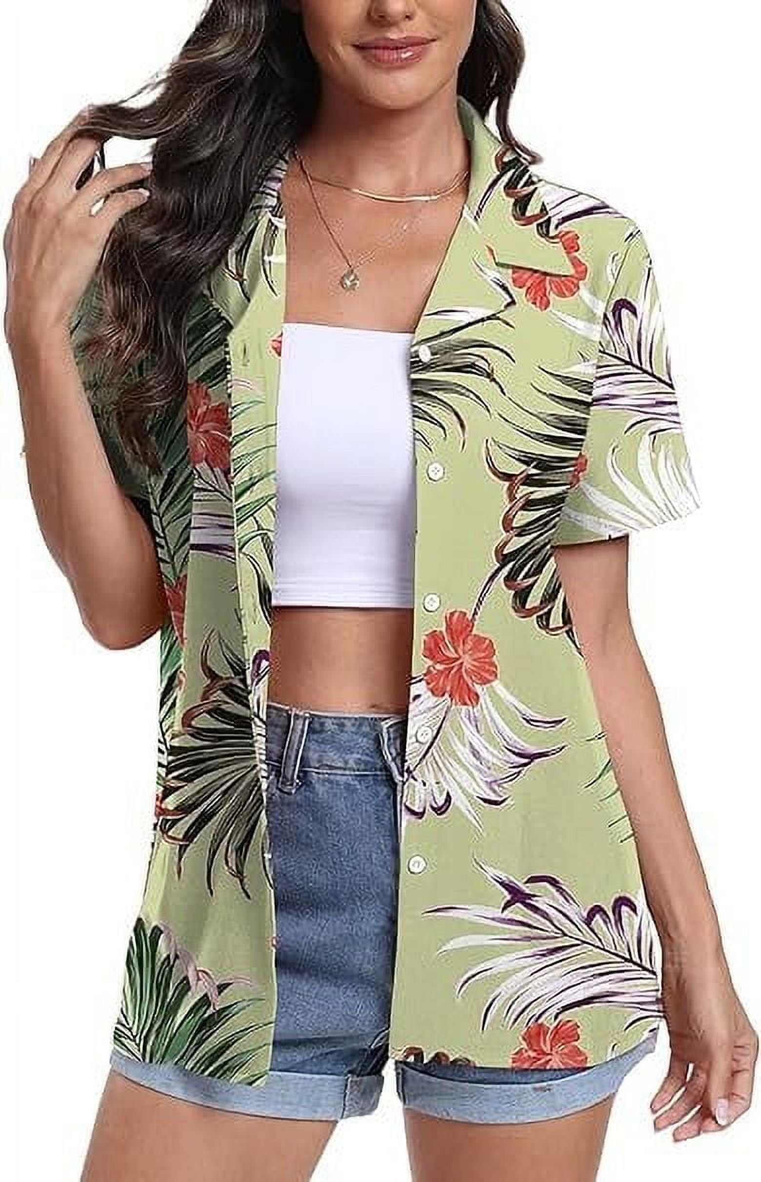 Aiyino Women's Hawaiian Floral Shirts Short Sleeve Button Down Shirts ...