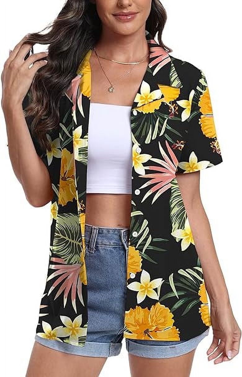 Aiyino Women's Hawaiian Floral Shirts Short Sleeve Button Down Shirts — free download