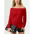 thumbnail image 1 of Aiyino Women's long Sleeve Shirt Boat Neck Off Shoulder Stretchy Blouse Tops Plus Size,Red L, 1 of 10