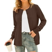 AIYINO Women's Long Sleeve Button Down Crew Neck Classic Sweater Knit Cardigan,Coffee S