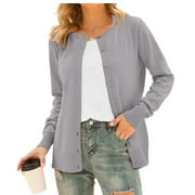 Aiyino Womens Long Sleeve Button Down Crew Neck Classic Sweater Knit Cardigan