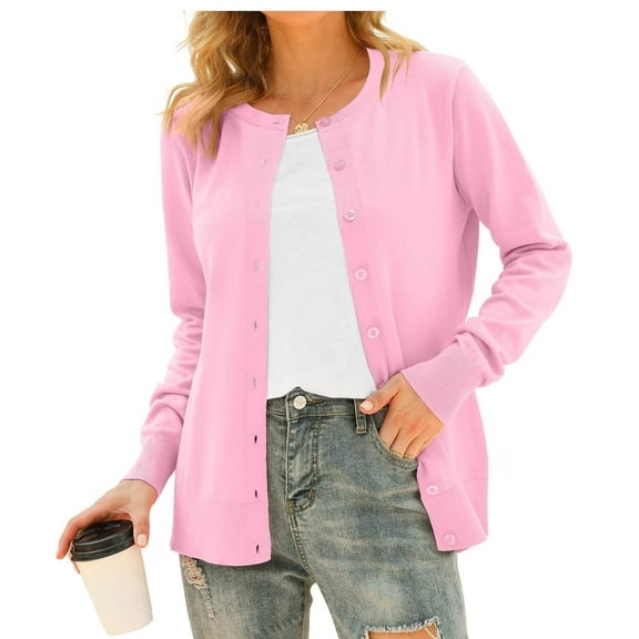 Aiyino Women's Long Sleeve Button Down Crew Neck Classic Sweater Knit Cardigan