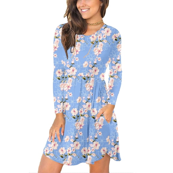 Aiyino Women's Long Sleeve Casual T Shirt Dress Loose Plain Dress With Pockets