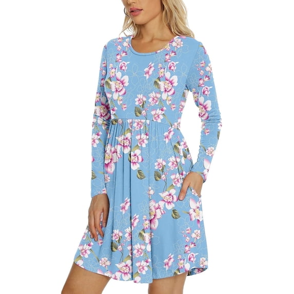 Aiyino Women's Long Sleeve Casual T Shirt Dress Loose Plain Dress With Pockets