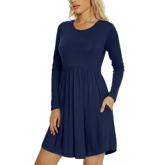 Aiyino Women's Long Sleeve Casual T Shirt Dress Loose Plain Dress With Pockets