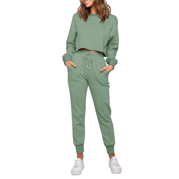 Aiyino Women's Long Sleeve Crop Top And Pants Jogger Set 2 Piece Loungewear Causal Hoodie Sweatsuits