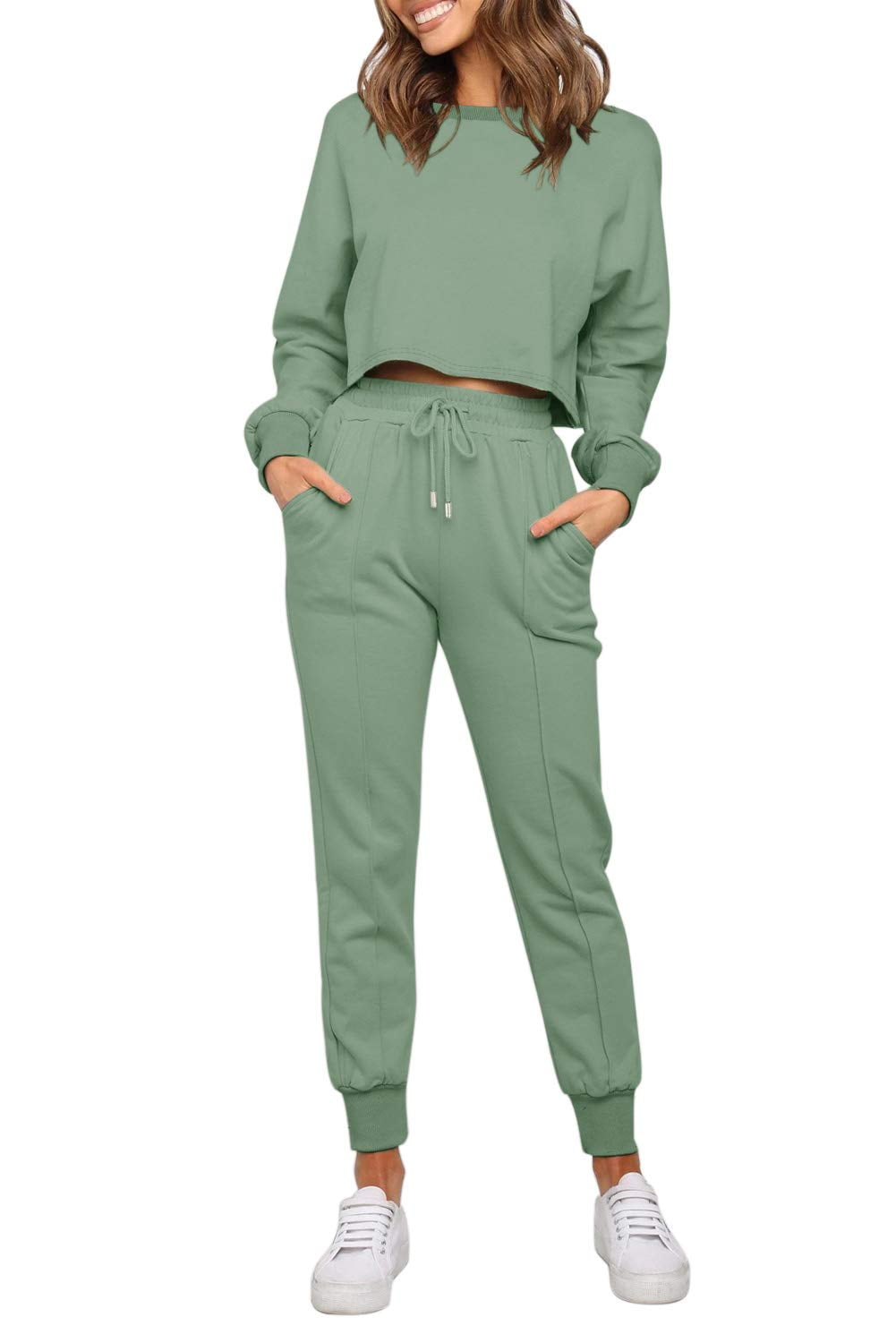 Aiyino Women's Long Sleeve Crop Top and Pants Jogger Set 2 Piece Loungewear Causal Hoodie Sweatsuits - image 1 of 6