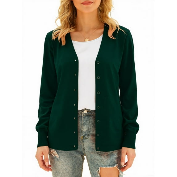 Aiyino Women's Long Sleeve Knit Cardigan Sweater Basic V Neck Button Down Knitwear Winter Tops,Green S