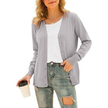Aiyino Women's Long Sleeve Knit Cardigan Sweater Basic V Neck Button Down Knitwear Winter Tops s-3xl