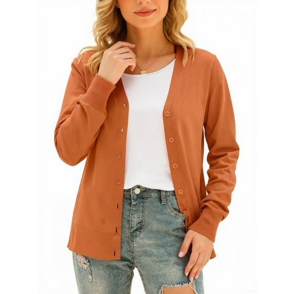 Aiyino Women's Long Sleeve Knit Cardigan Sweater Basic V Neck Button Down Knitwear Winter Tops,Orange 3XL