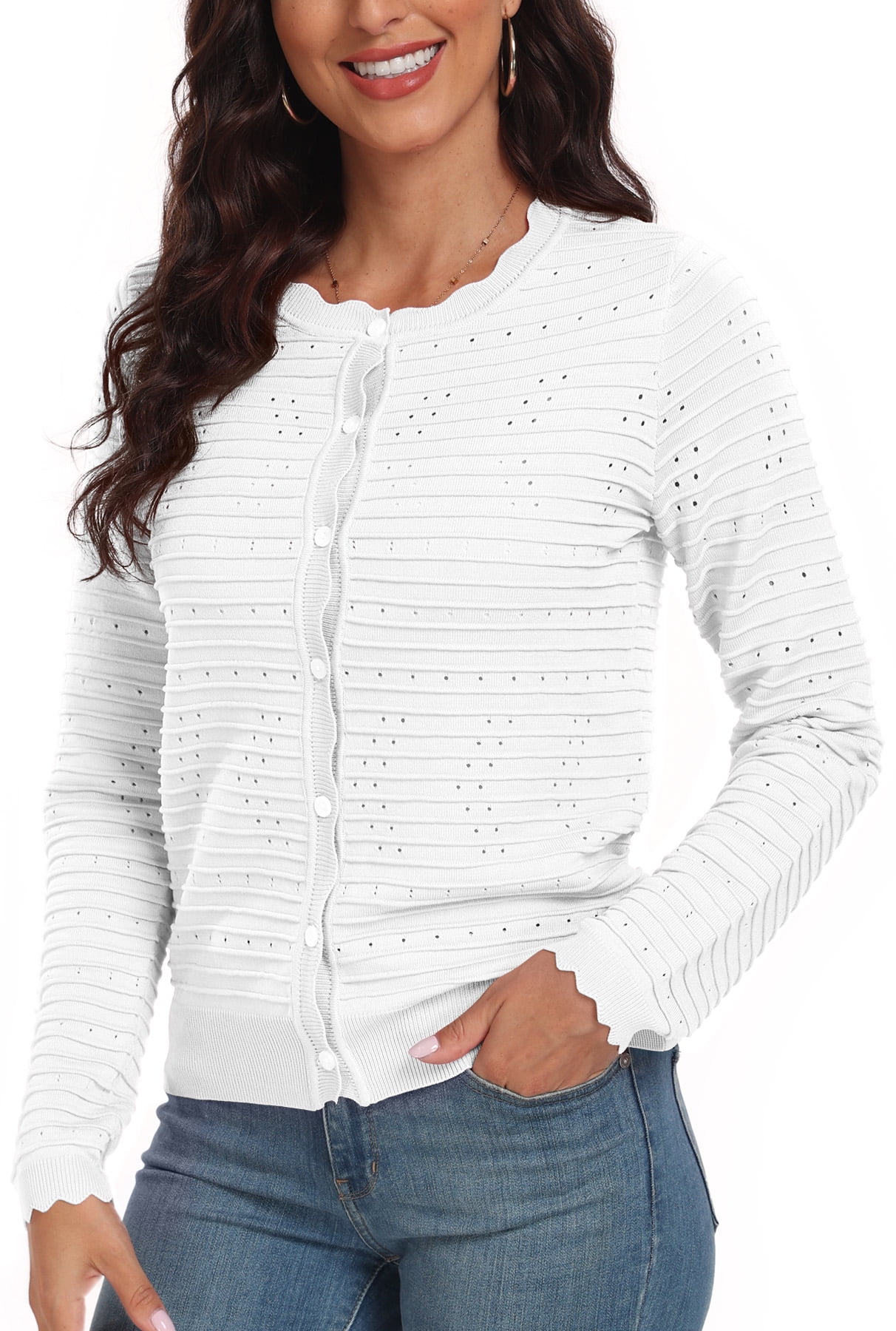 Aiyino Women's Long Sleeve Knit Cardigan Sweater Basic V Neck Button ...