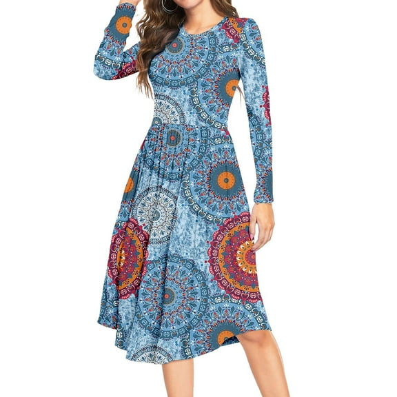 Aiyino Women's Long Sleeve Polka Dot Casual Dress Pleated Loose Flowy Midi Dress With Pocket