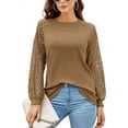 thumbnail image 1 of Aiyino Women's Long Sleeve Round Neck Tops Lace Casual Waffle Tee Loose Blouses T Shirts, 1 of 8