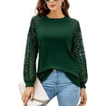 thumbnail image 1 of Aiyino Women's Long Sleeve Round Neck Tops Lace Casual Waffle Tee Loose Blouses T Shirts, 1 of 7