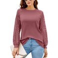 thumbnail image 1 of Aiyino Women's Long Sleeve Round Neck Tops Lace Casual Waffle Tee Loose Blouses T Shirts, 1 of 7