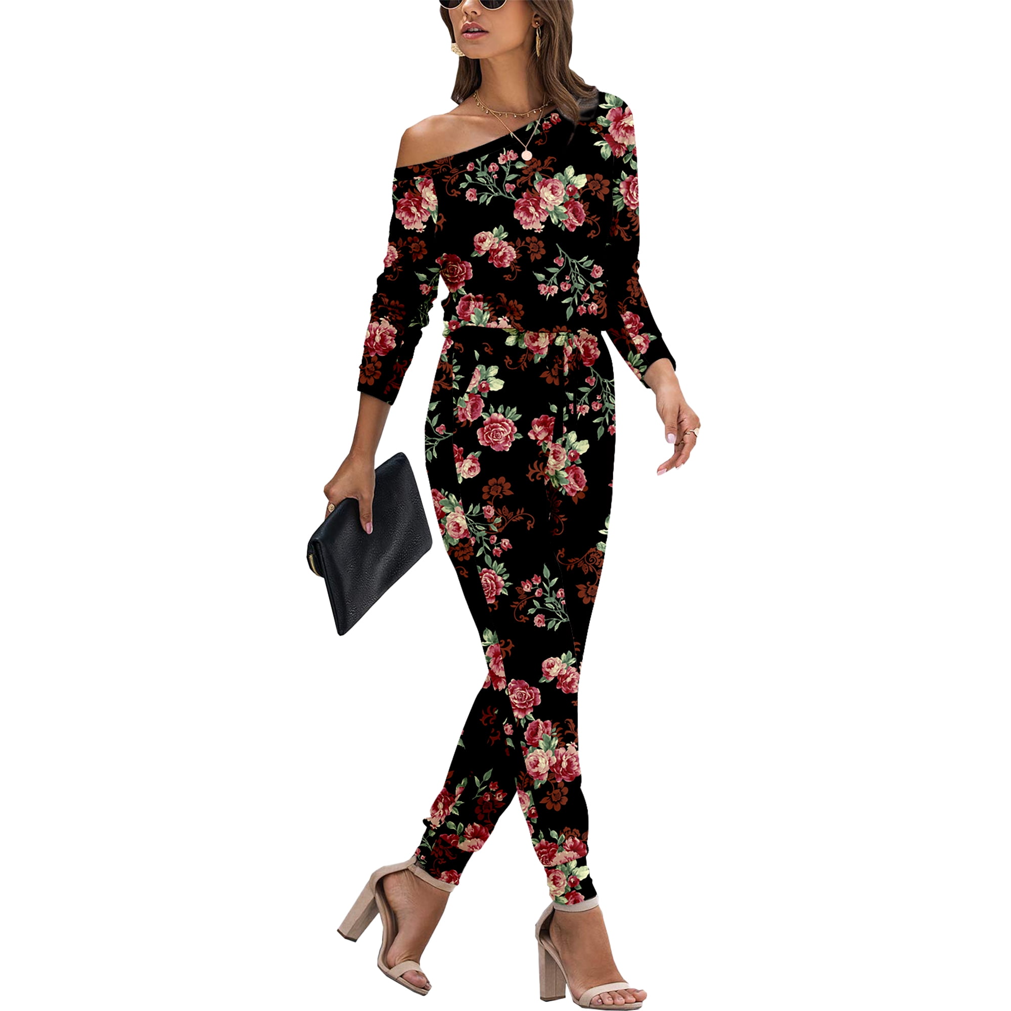 Solid Color Long Sleeve Rompers Back Button Elastic Waist Wide Leg Long Jumpsuit