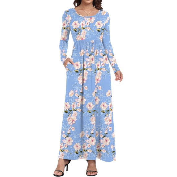 Aiyino Women's Maxi Dresses Long Sleeve Casual Long Dresses Loose with Pockets