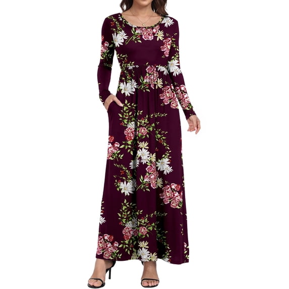 Aiyino Women's Maxi Dresses Long Sleeve Casual Long Dresses Loose with Pockets
