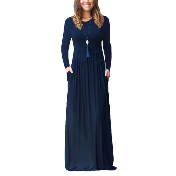 Aiyino Women's Maxi Dresses Long Sleeve Casual Long Dresses Loose with Pockets