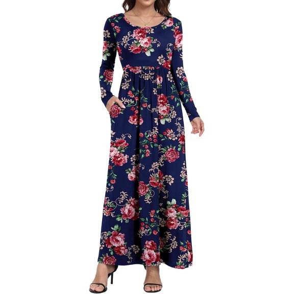Aiyino Women's Maxi Dresses Long Sleeve Casual Long Dresses Loose with Pockets