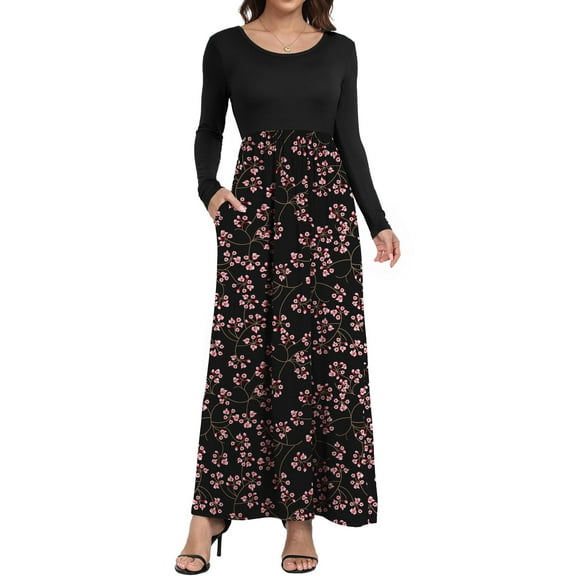 Aiyino Women's Maxi Dresses Long Sleeve Casual Long Dresses Loose with Pockets