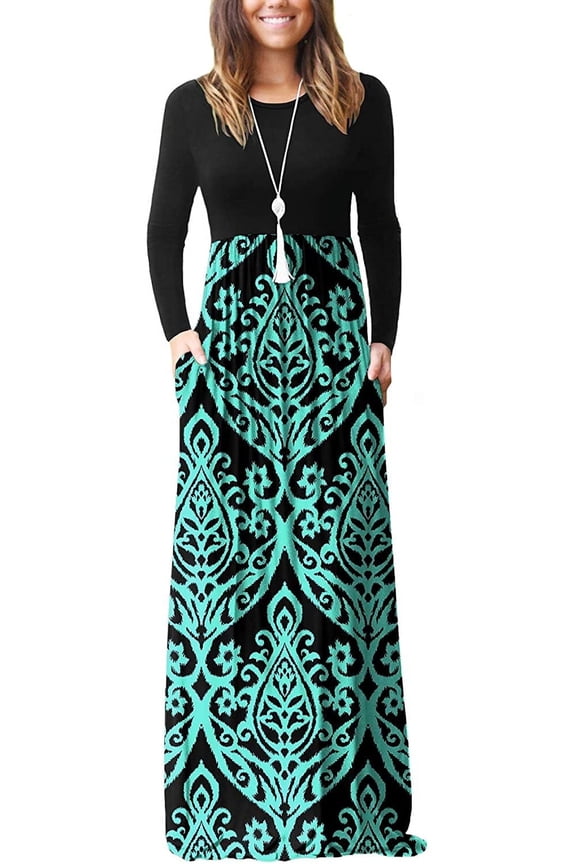 Women's Maxi Dresses Long Sleeve Casual Long Dresses Loose with Pockets