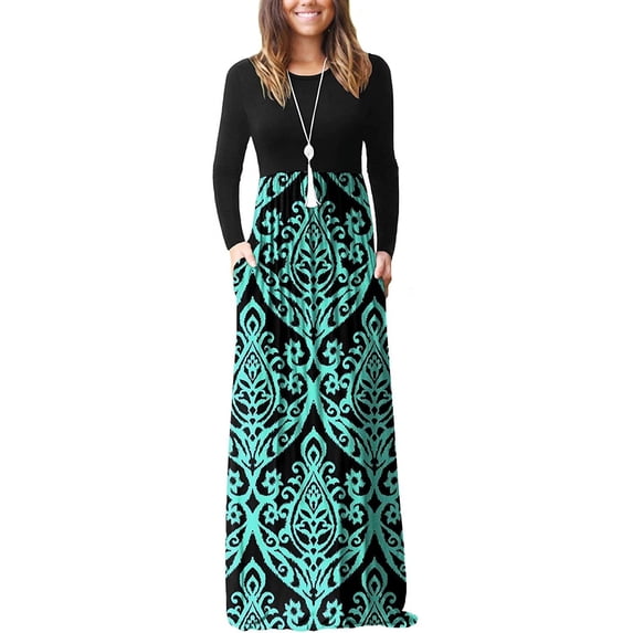 Aiyino Women's Maxi Dresses Long Sleeve Casual Long Dresses Loose with Pockets