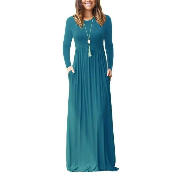 Aiyino Women's Maxi Dresses Long Sleeve Casual Long Dresses Loose with Pockets